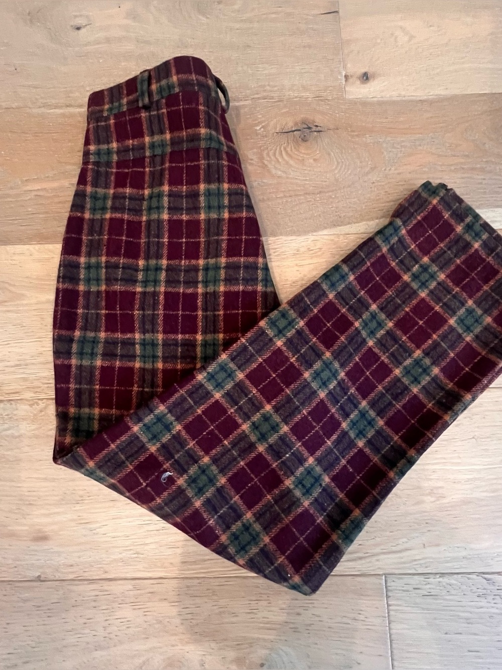 NWT Free People Burgundy Plaid Wool Trousers with Green Checks